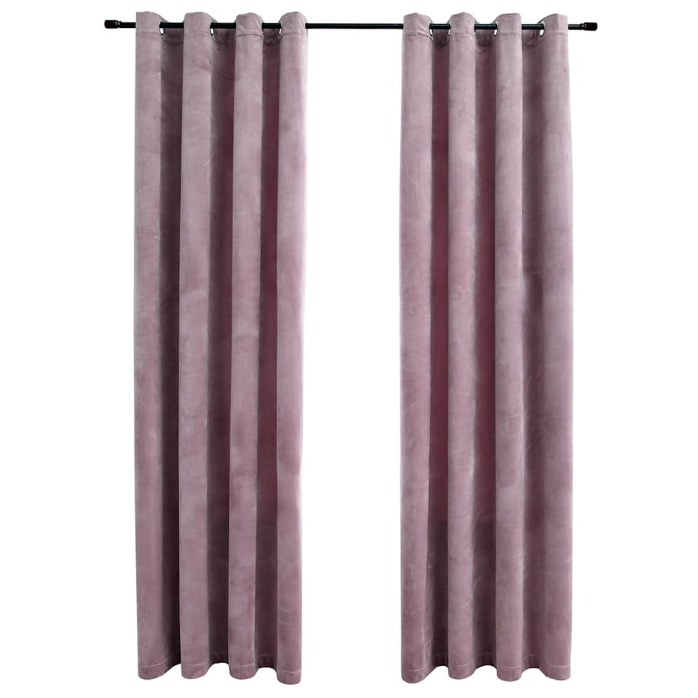 Draperii Opace Cu Inele, 2 Buc., Roz Antic, , Catifea