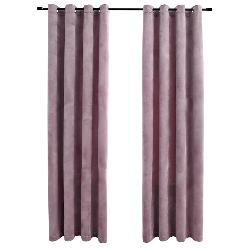 Draperii Opace Cu Inele, 2 Buc., Roz Antic, , Catifea