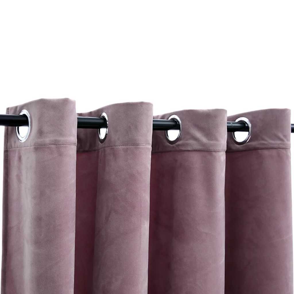 Draperii Opace Cu Inele, 2 Buc., Roz Antic, , Catifea