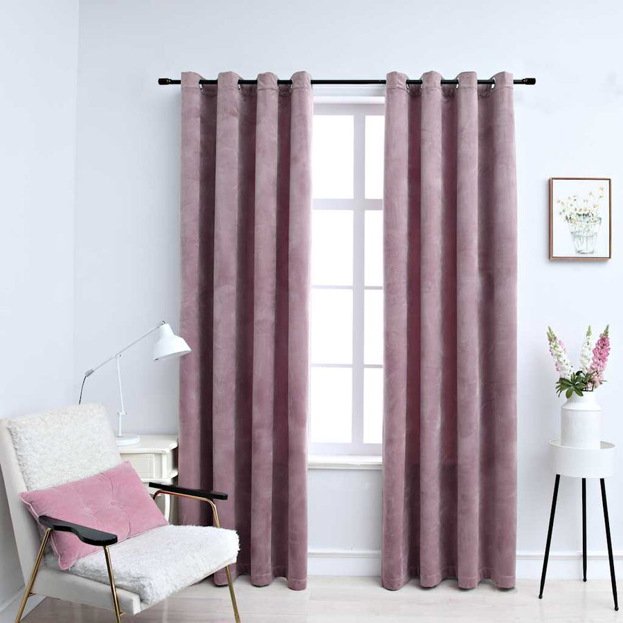 Draperii Opace Cu Inele, 2 Buc., Roz Antic, , Catifea