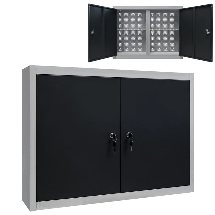 Dulap De Perete Pentru Unelte Gri & Negru Metal Stil Industrial