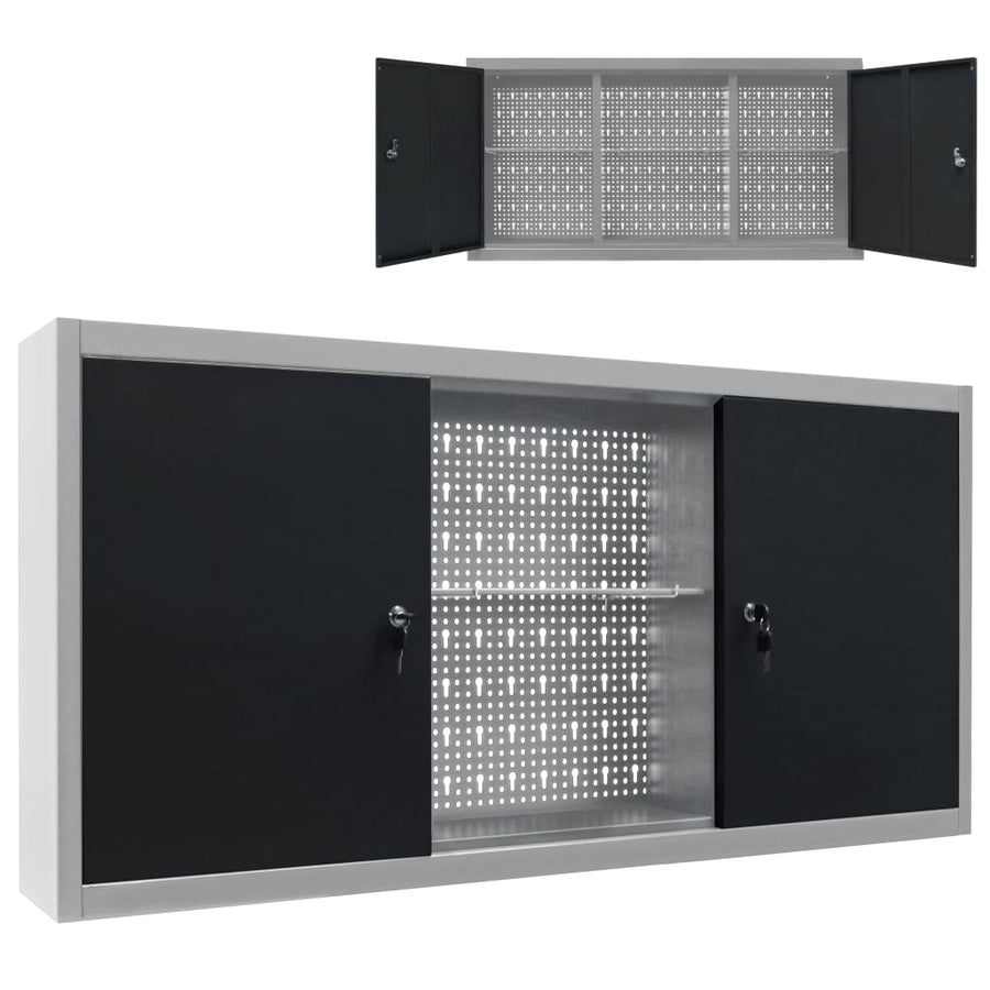 Dulap De Perete Pentru Unelte Gri & Negru Metal Stil Industrial