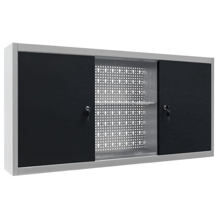 Dulap De Perete Pentru Unelte Gri & Negru Metal Stil Industrial
