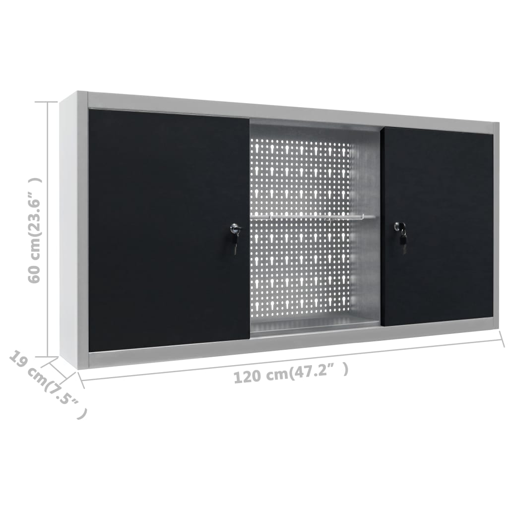 Dulap De Perete Pentru Unelte Gri & Negru Metal Stil Industrial