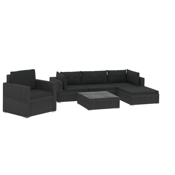 Set Mobilier De Grădină Cu Perne, 6 Piese, Negru, Poliratan