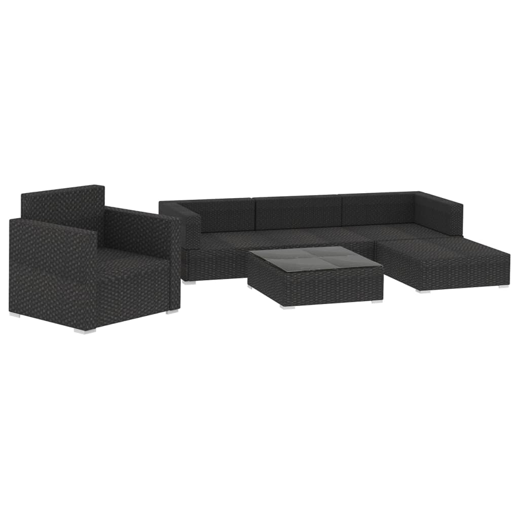 Set Mobilier De Grădină Cu Perne, 6 Piese, Negru, Poliratan