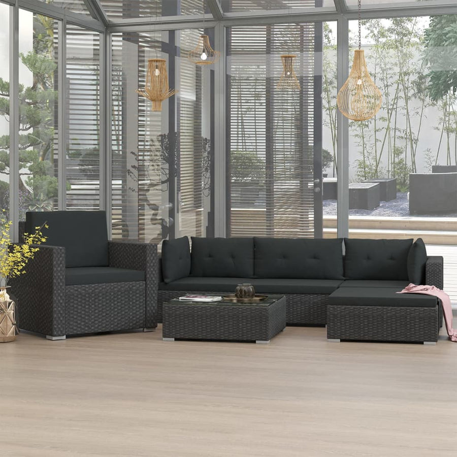 Set Mobilier De Grădină Cu Perne, 6 Piese, Negru, Poliratan