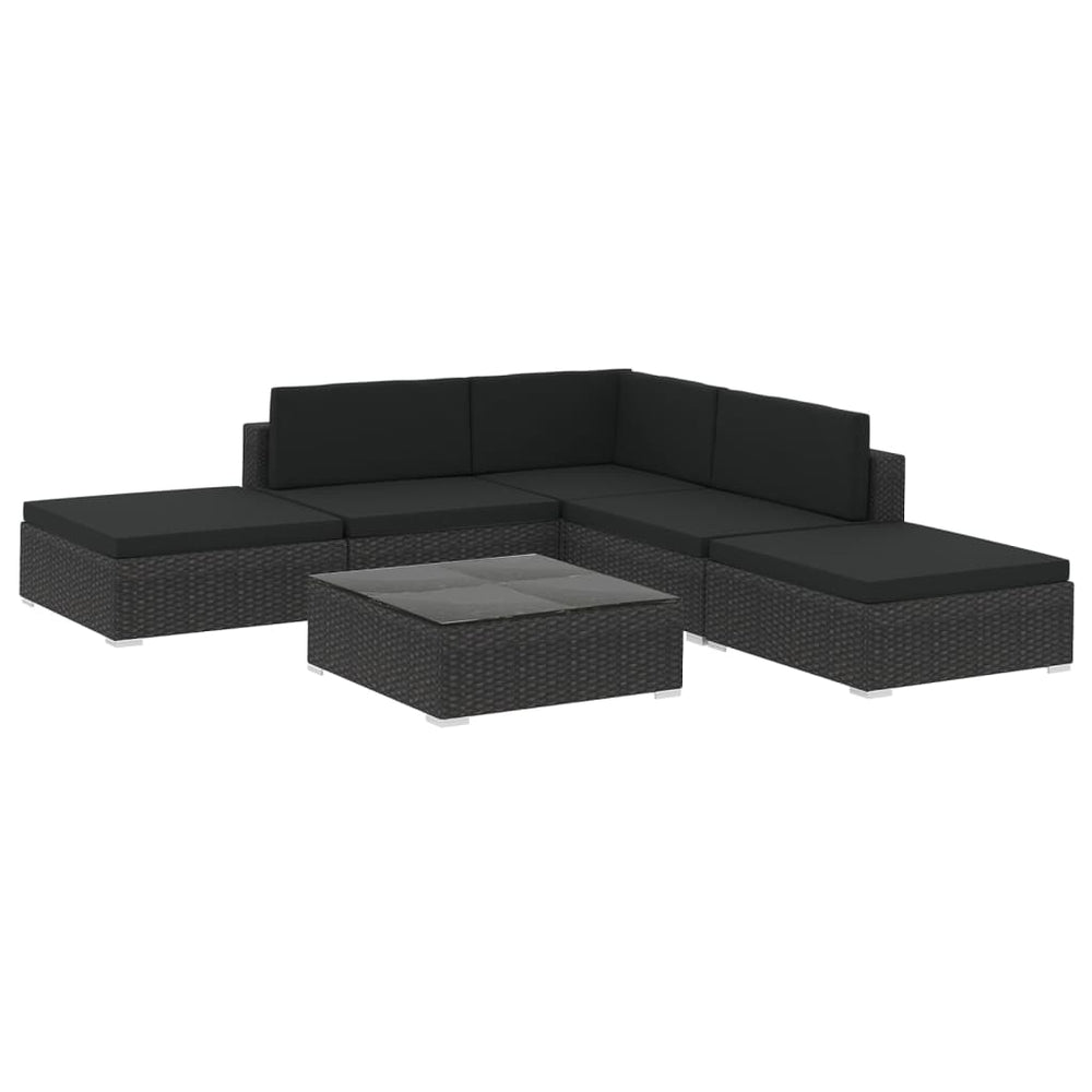 Set Mobilier De Grădină Cu Perne, 6 Piese, Negru, Poliratan