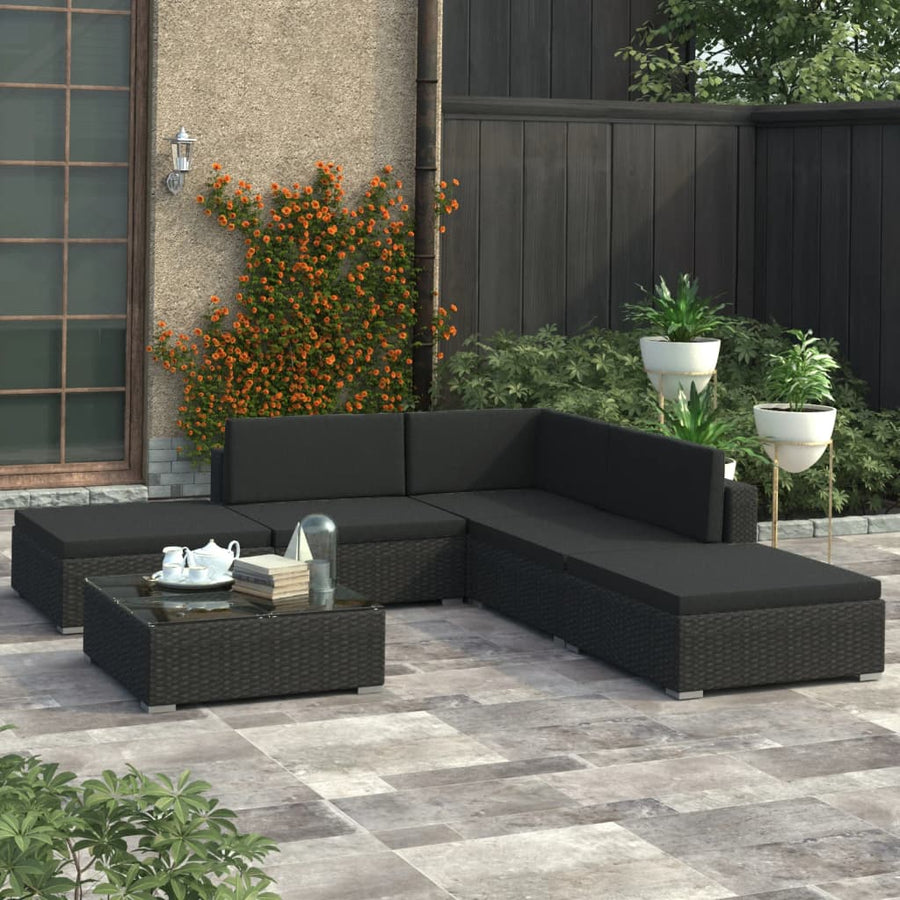 Set Mobilier De Grădină Cu Perne, 6 Piese, Negru, Poliratan