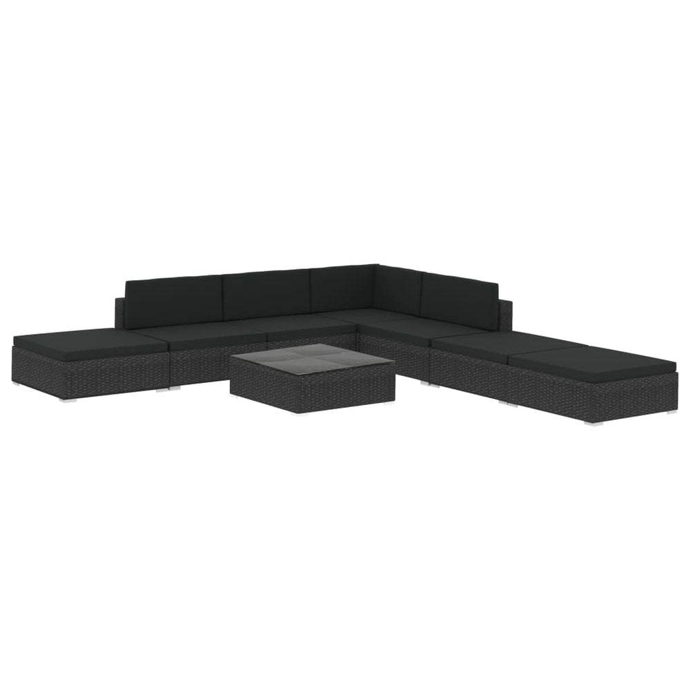 Set Mobilier De Grădină Cu Perne, 8 Piese, Negru, Poliratan