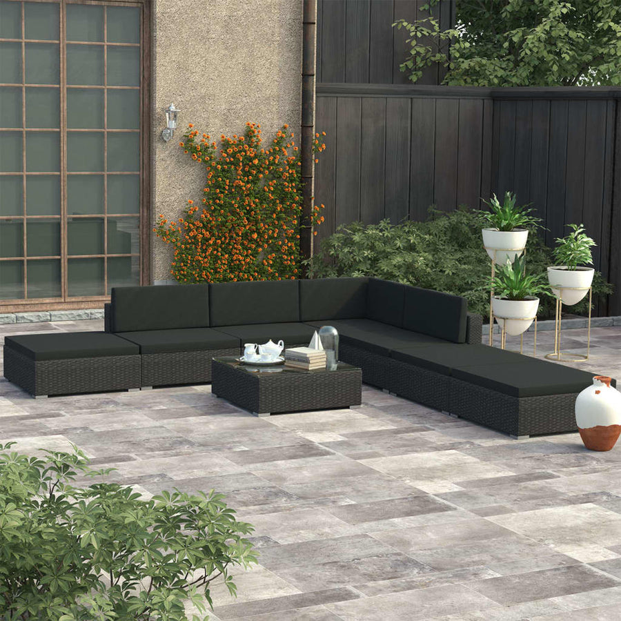 Set Mobilier De Grădină Cu Perne, 8 Piese, Negru, Poliratan