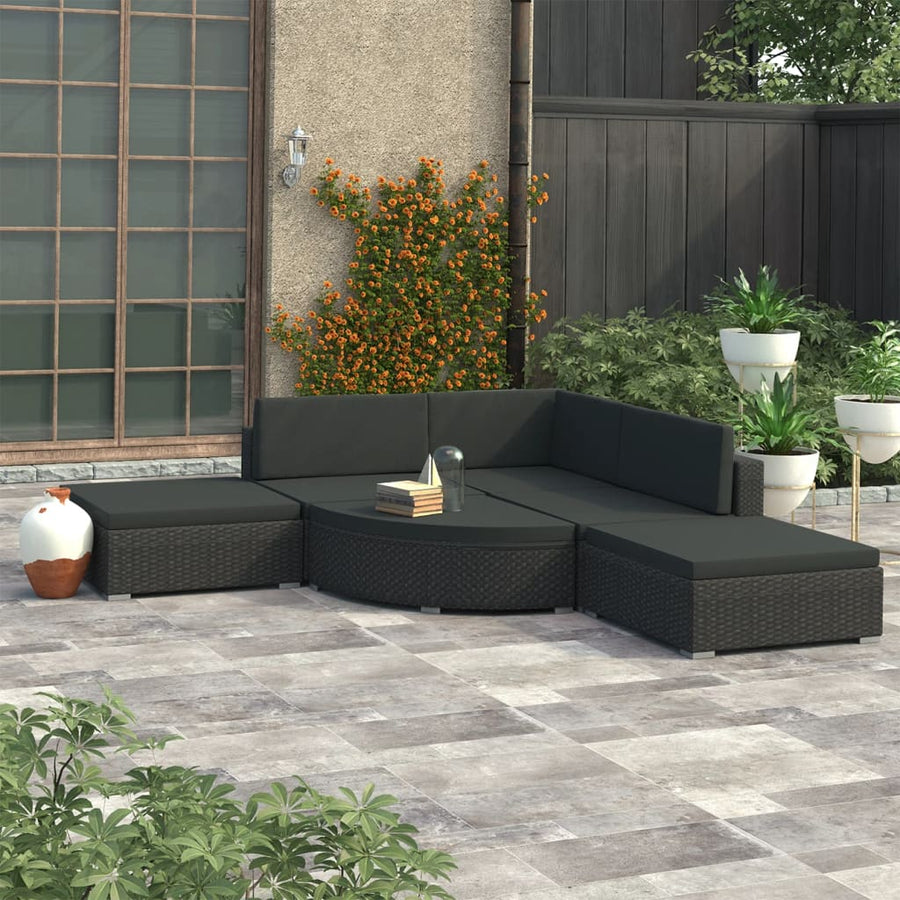Set Mobilier De Grădină Cu Perne, 6 Piese, Negru, Poliratan