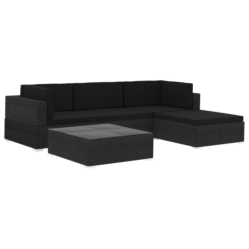 Set Mobilier De Grădină Cu Perne, 5 Piese, Negru, Poliratan
