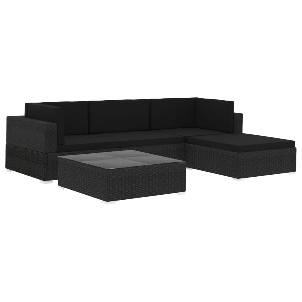 Set Mobilier De Grădină Cu Perne, 5 Piese, Negru, Poliratan