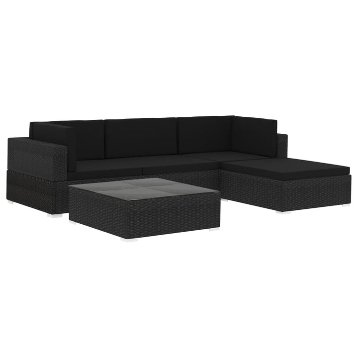 Set Mobilier De Grădină Cu Perne, 5 Piese, Negru, Poliratan