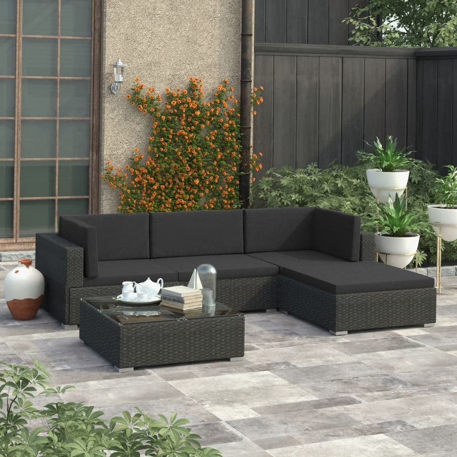 Set Mobilier De Grădină Cu Perne, 5 Piese, Negru, Poliratan