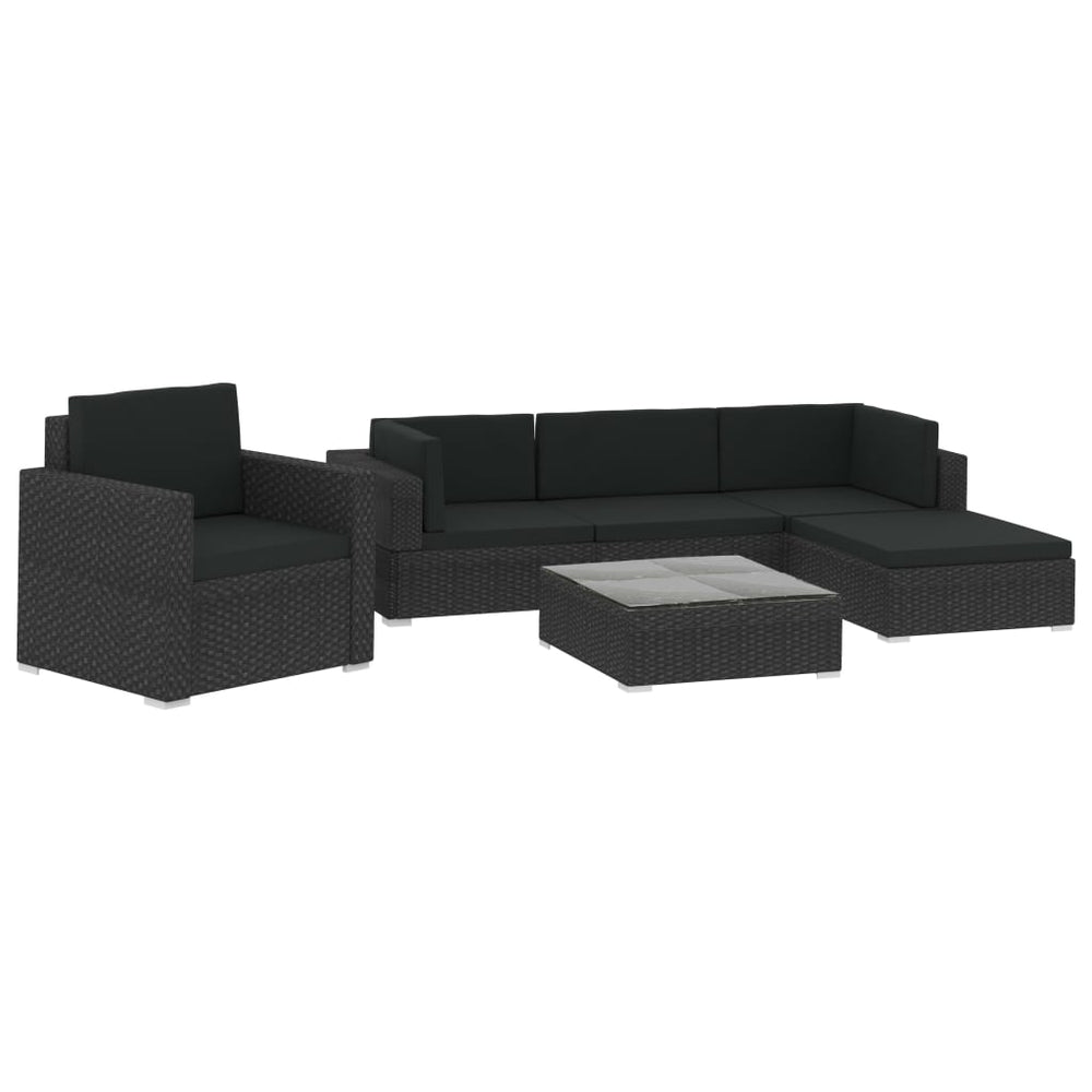 Set Mobilier De Grădină Cu Perne, 6 Piese, Negru, Poliratan