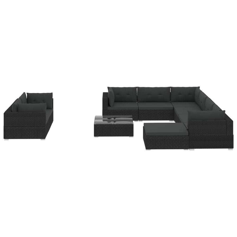 Set Mobilier De Grădină Cu Perne, 10 Piese, Negru, Poliratan