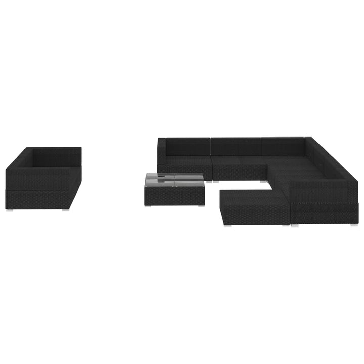 Set Mobilier De Grădină Cu Perne, 10 Piese, Negru, Poliratan