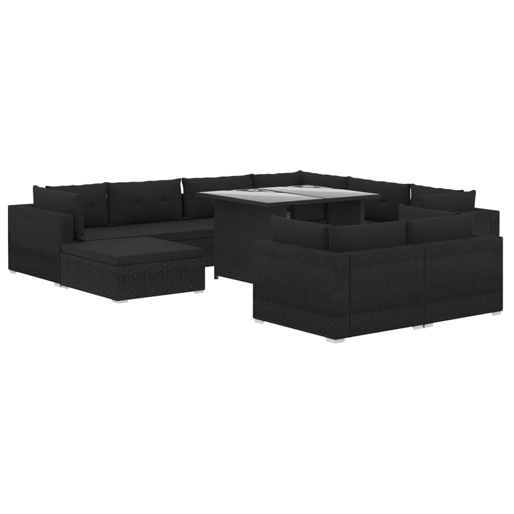 Set Mobilier De Grădină Cu Perne, 10 Piese, Negru, Poliratan