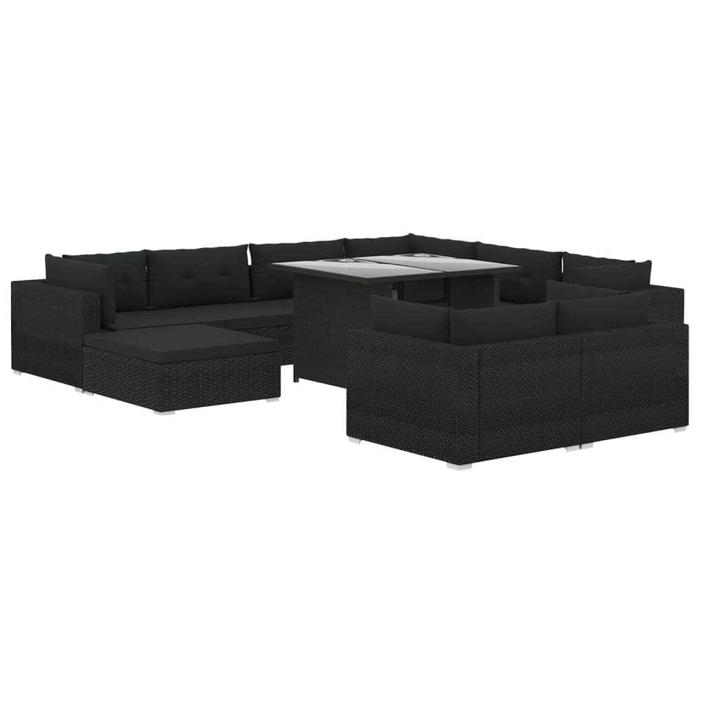 Set Mobilier De Grădină Cu Perne, 10 Piese, Negru, Poliratan