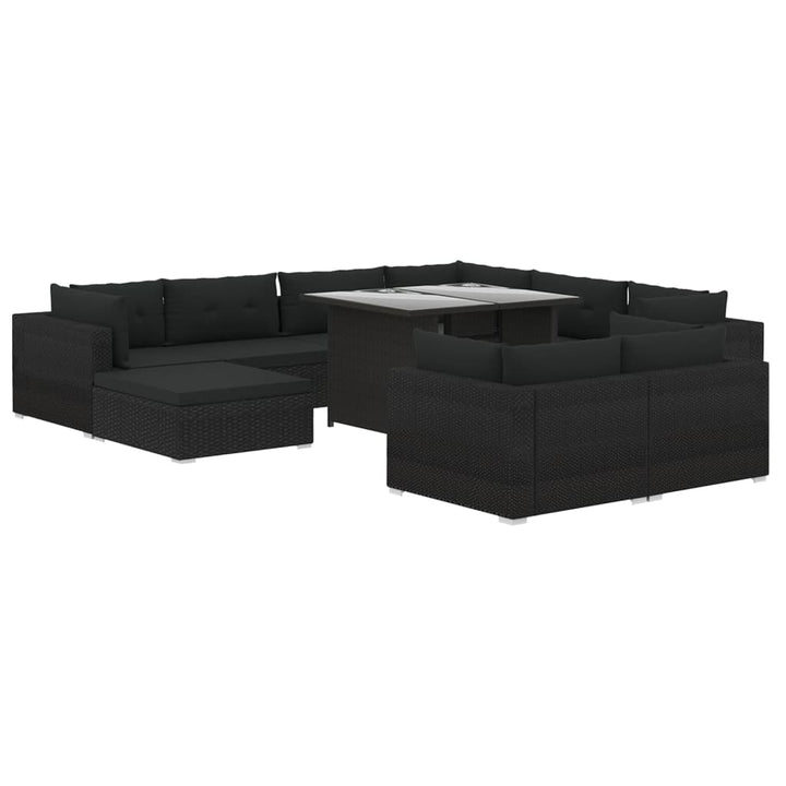 Set Mobilier De Grădină Cu Perne, 10 Piese, Negru, Poliratan