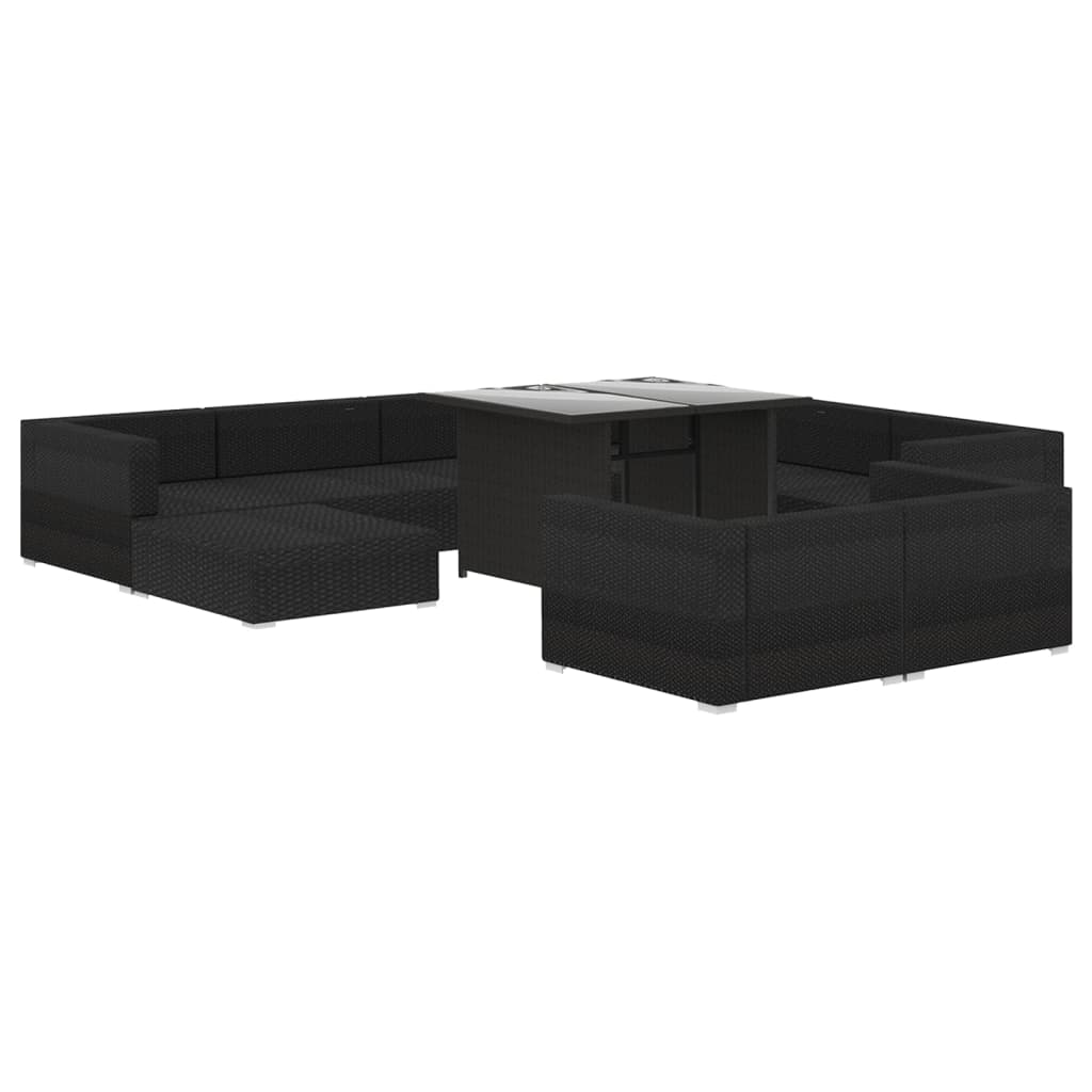 Set Mobilier De Grădină Cu Perne, 10 Piese, Negru, Poliratan