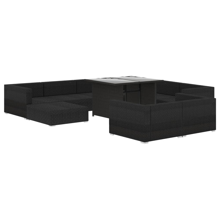 Set Mobilier De Grădină Cu Perne, 10 Piese, Negru, Poliratan