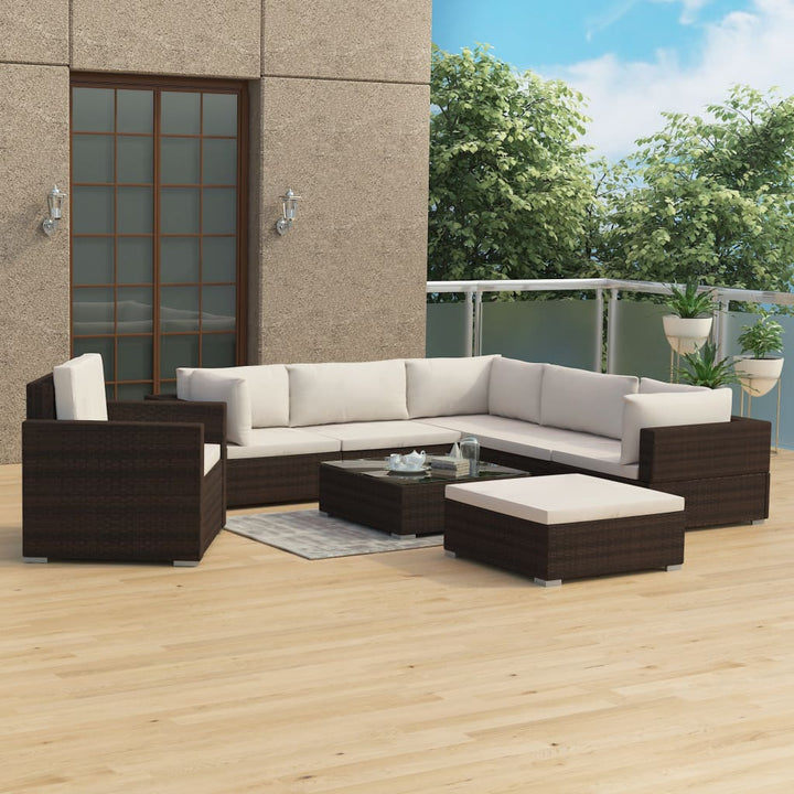 Set Mobilier De Grădină Cu Perne, 8 Piese, , Poliratan