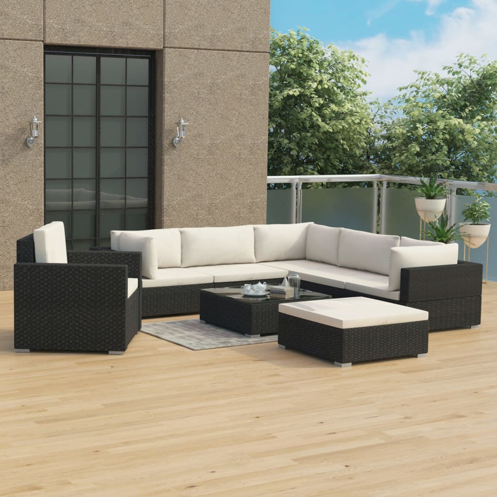 Set Mobilier De Grădină Cu Perne, 8 Piese, , Poliratan