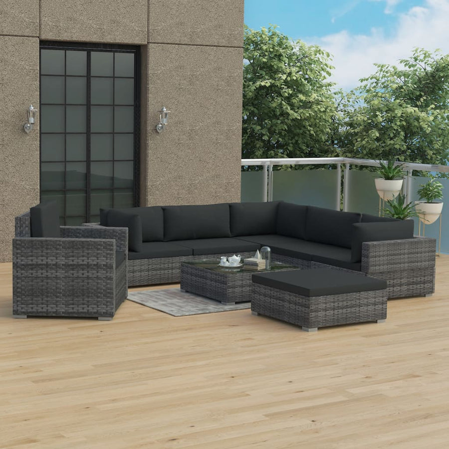 Set Mobilier De Grădină Cu Perne, 8 Piese, , Poliratan