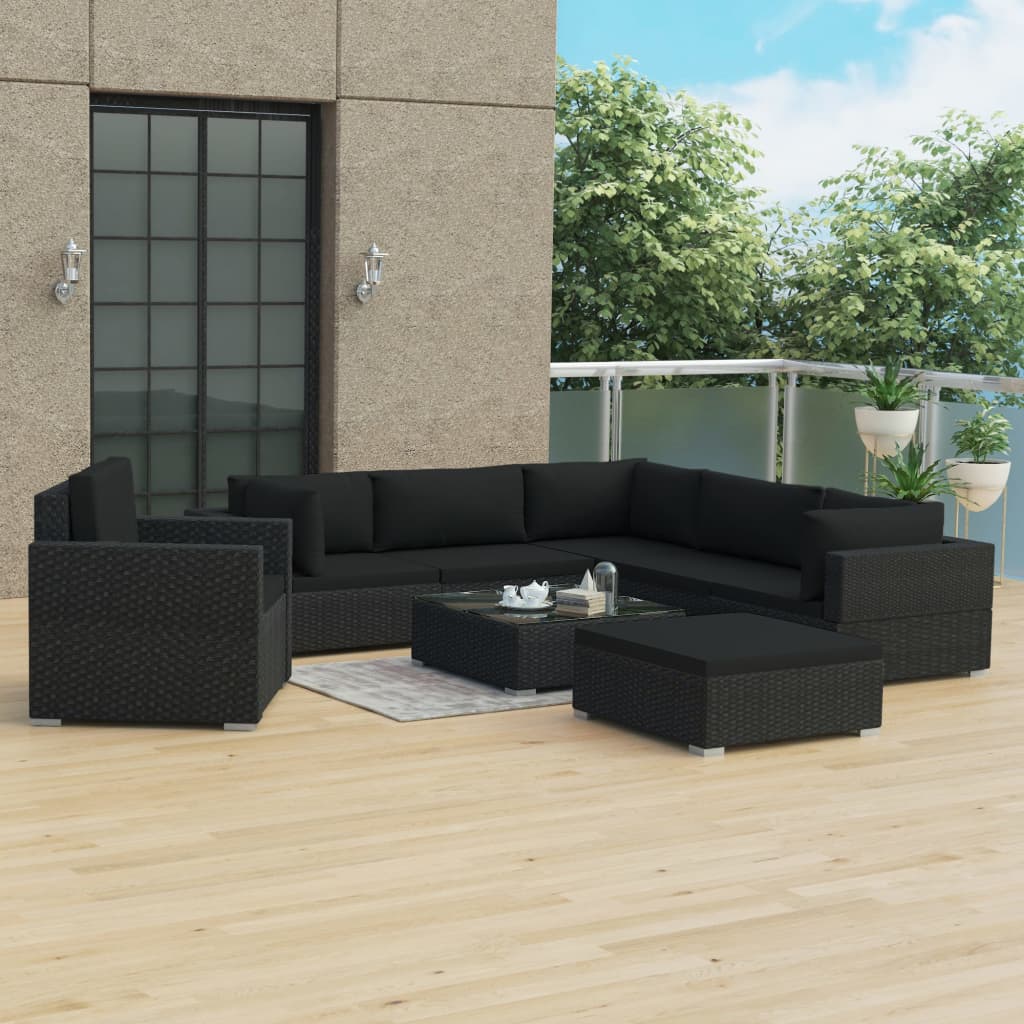 Set Mobilier De Grădină Cu Perne, 8 Piese, , Poliratan