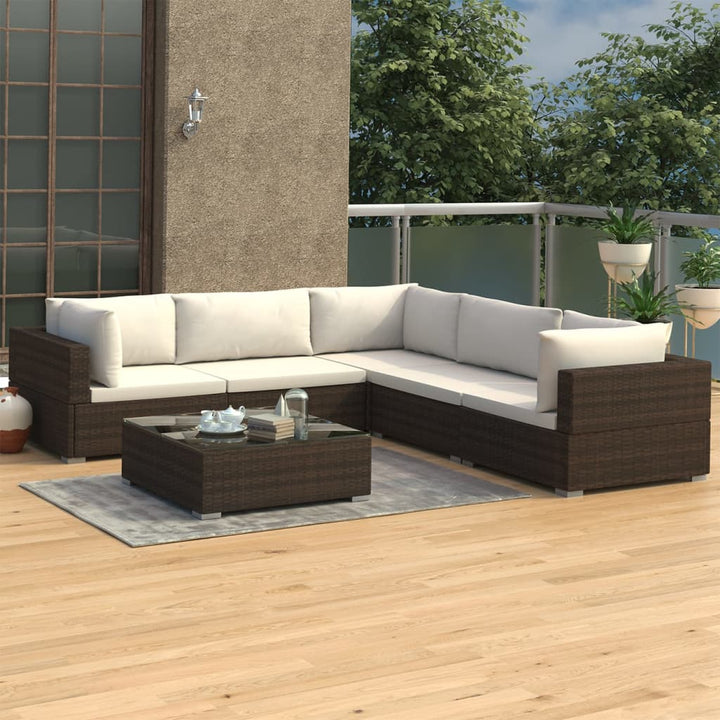 Set Mobilier De Grădină Cu Perne, 6 Piese, , Poliratan