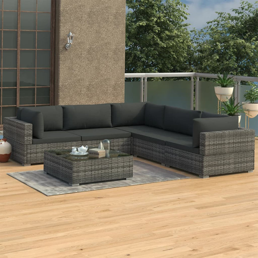 Set Mobilier De Grădină Cu Perne, 6 Piese, , Poliratan