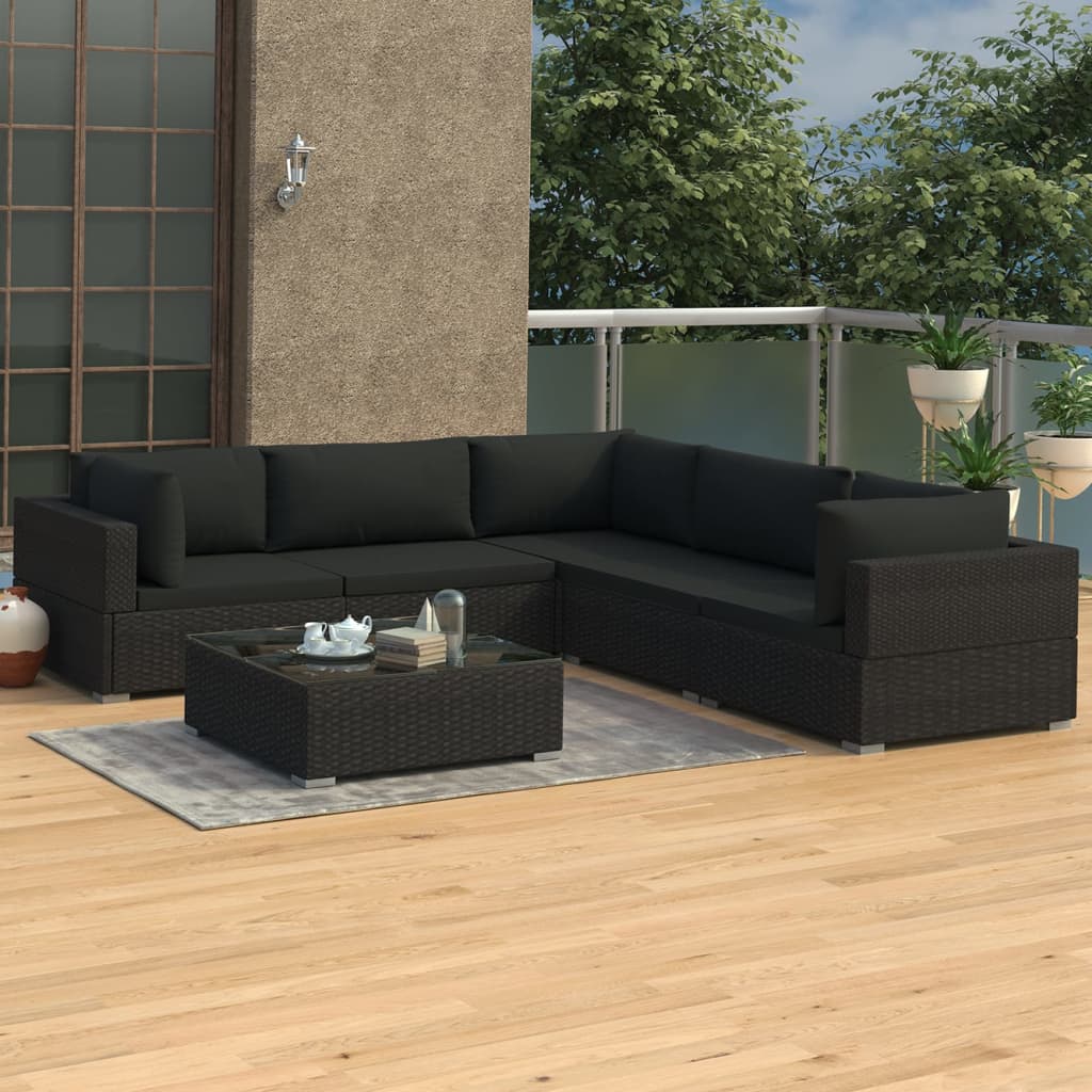 Set Mobilier De Grădină Cu Perne, 6 Piese, , Poliratan