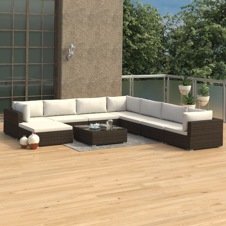 Set Mobilier De Grădină Cu Perne, 9 Piese, , Poliratan