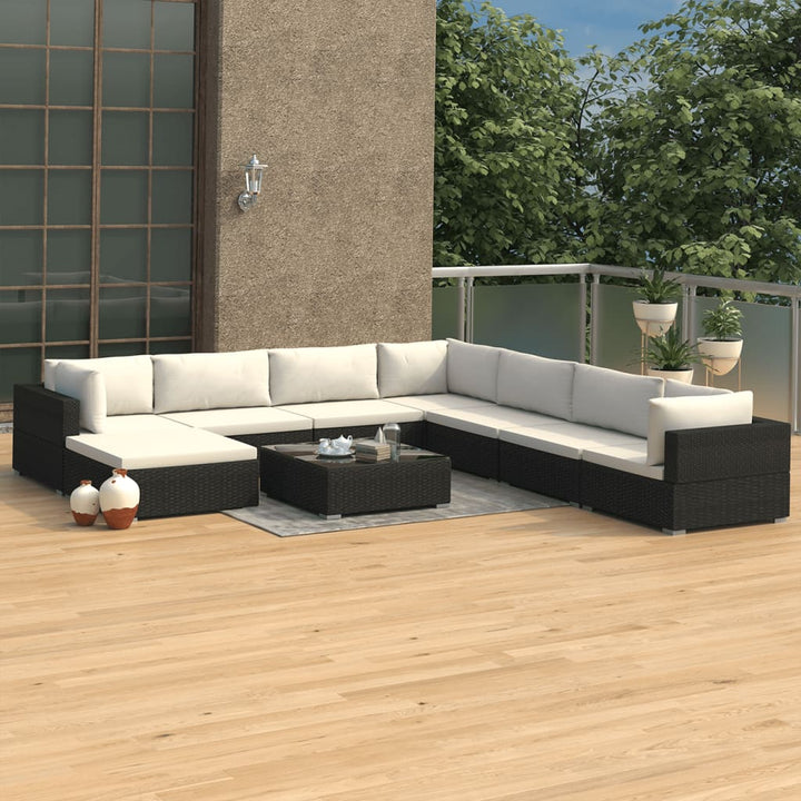 Set Mobilier De Grădină Cu Perne, 9 Piese, , Poliratan