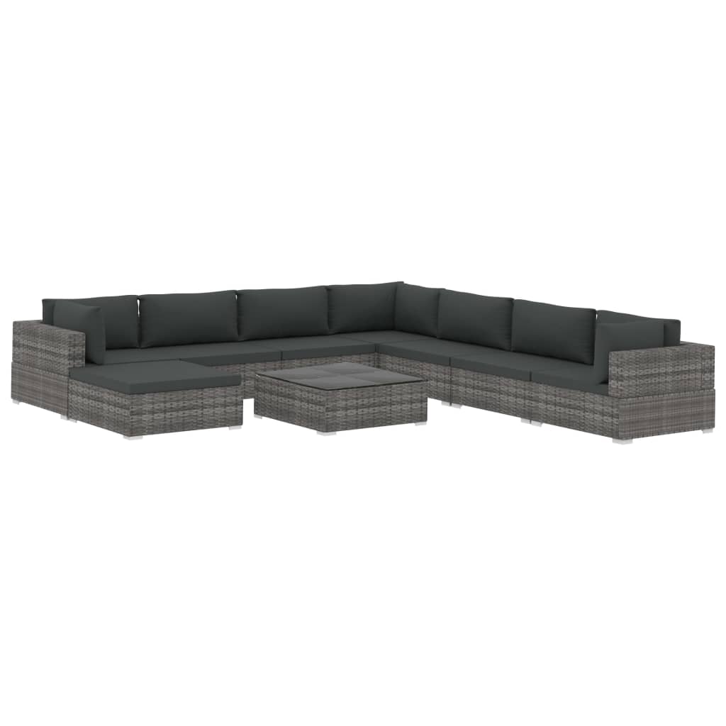 Set Mobilier De Grădină Cu Perne, 9 Piese, , Poliratan