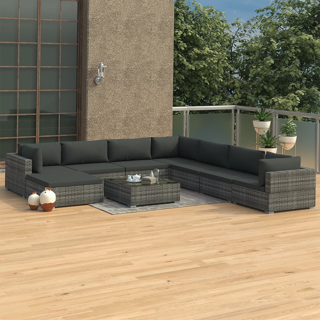 Set Mobilier De Grădină Cu Perne, 9 Piese, , Poliratan