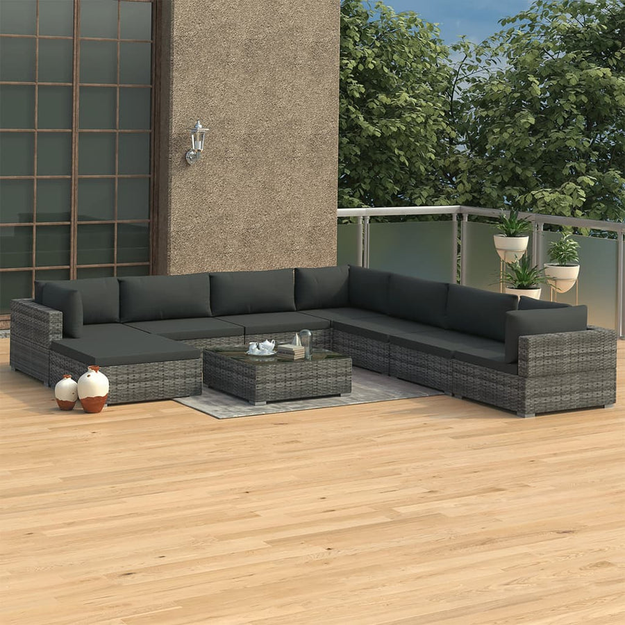 Set Mobilier De Grădină Cu Perne, 9 Piese, , Poliratan