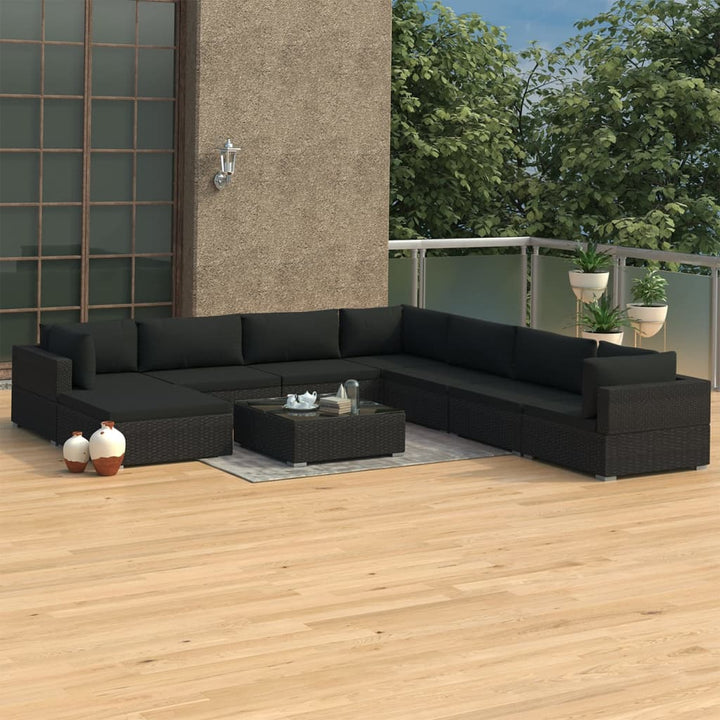 Set Mobilier De Grădină Cu Perne, 9 Piese, , Poliratan