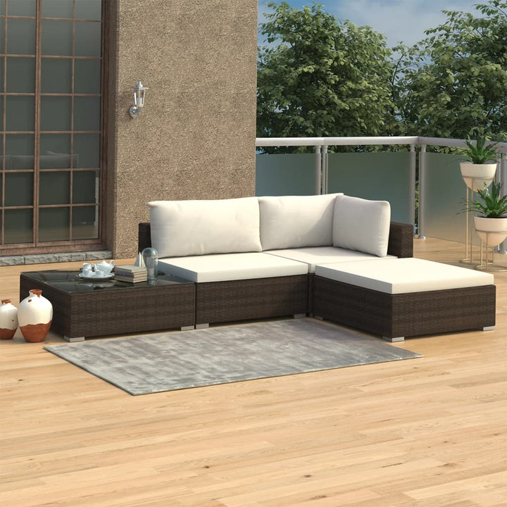 Set Mobilier De Grădină Cu Perne, 4 Piese, Negru, Poliratan