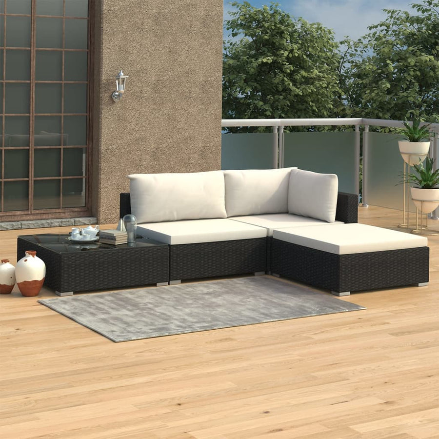 Set Mobilier De Grădină Cu Perne, 4 Piese, Negru, Poliratan