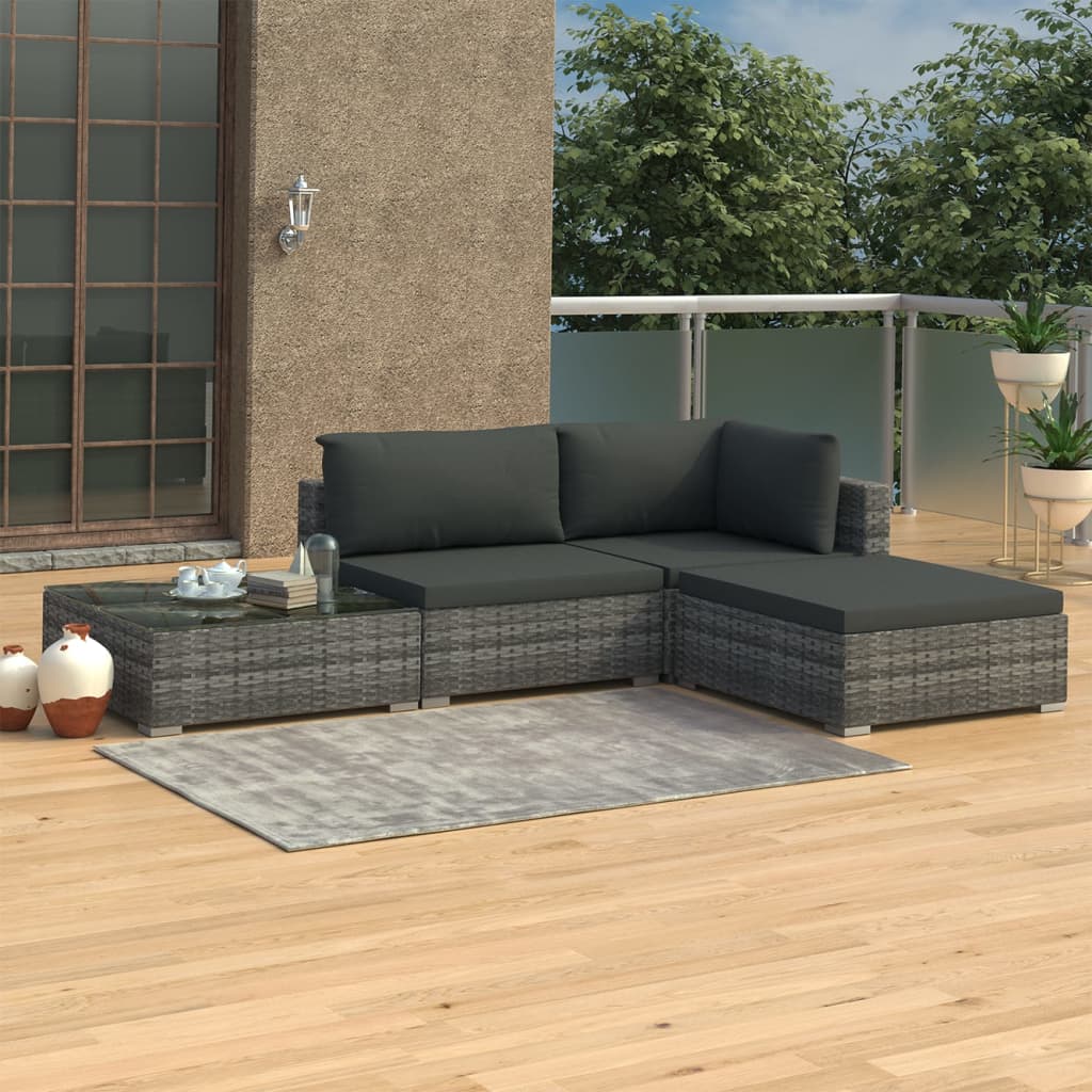 Set Mobilier De Grădină Cu Perne, 4 Piese, Negru, Poliratan