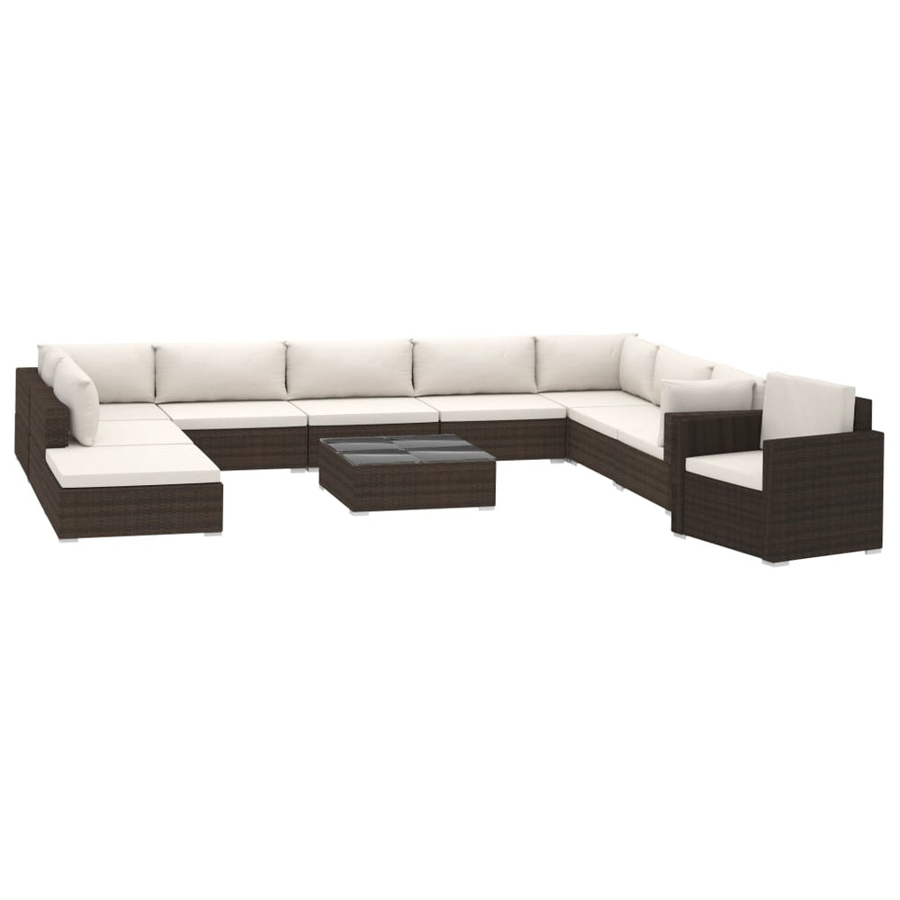 Set Mobilier De Grădină Cu Perne, 11 Piese, , Poliratan