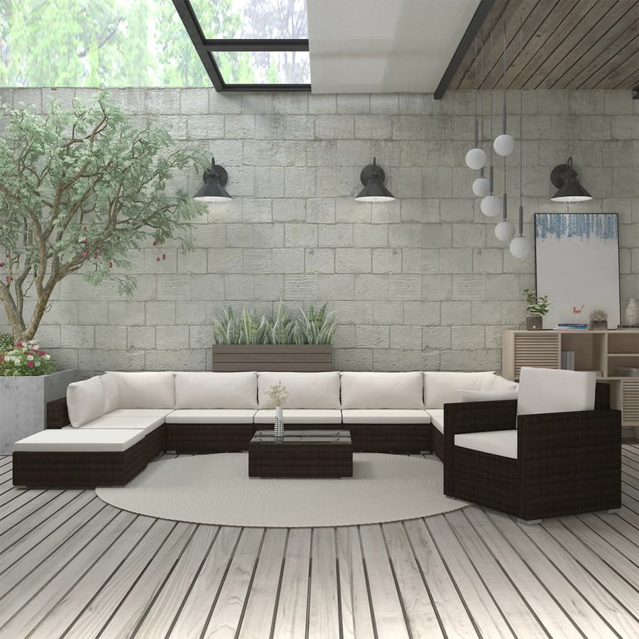 Set Mobilier De Grădină Cu Perne, 11 Piese, , Poliratan