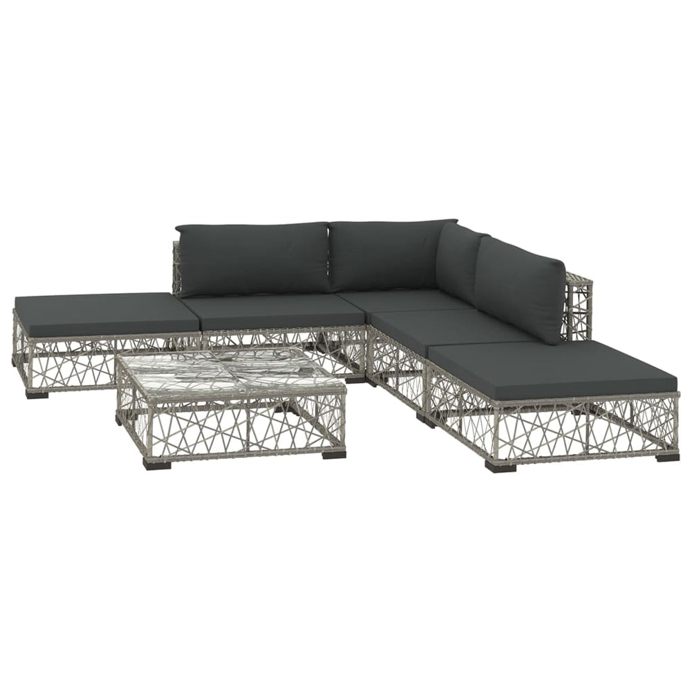 Set Mobilier De Grădină Cu Perne, 6 Piese, Gri, Poliratan