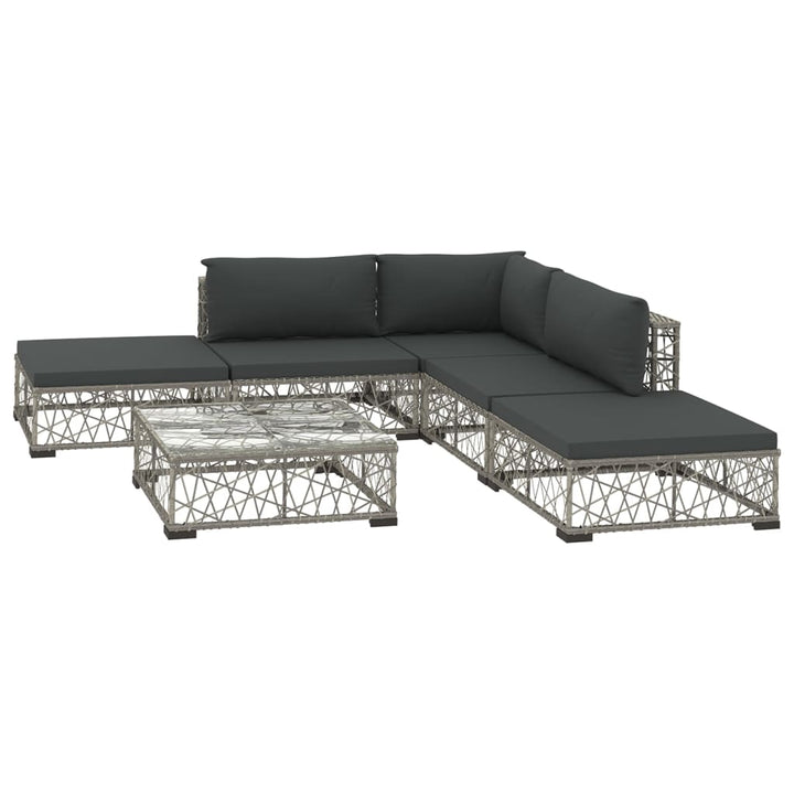 Set Mobilier De Grădină Cu Perne, 6 Piese, Gri, Poliratan