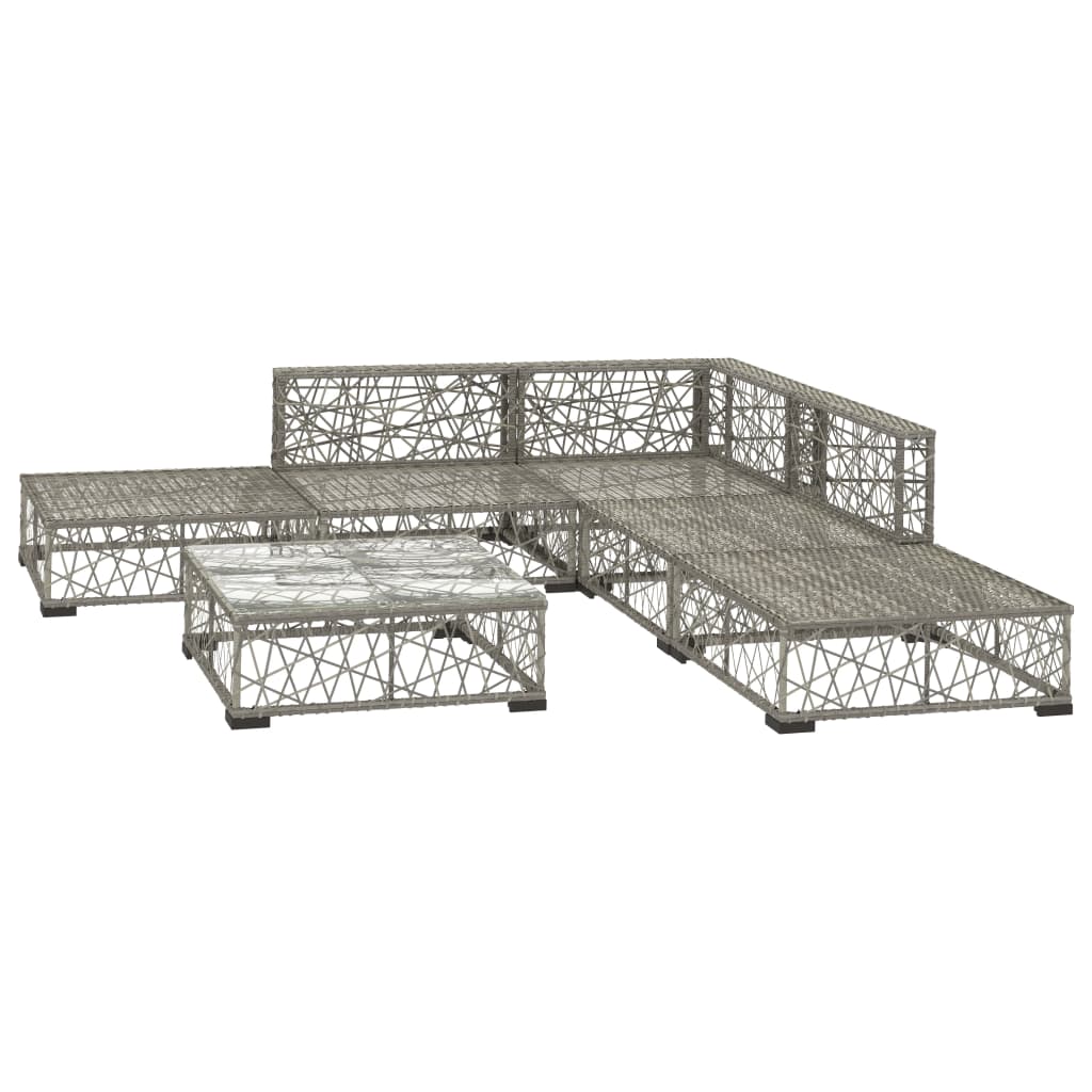 Set Mobilier De Grădină Cu Perne, 6 Piese, Gri, Poliratan