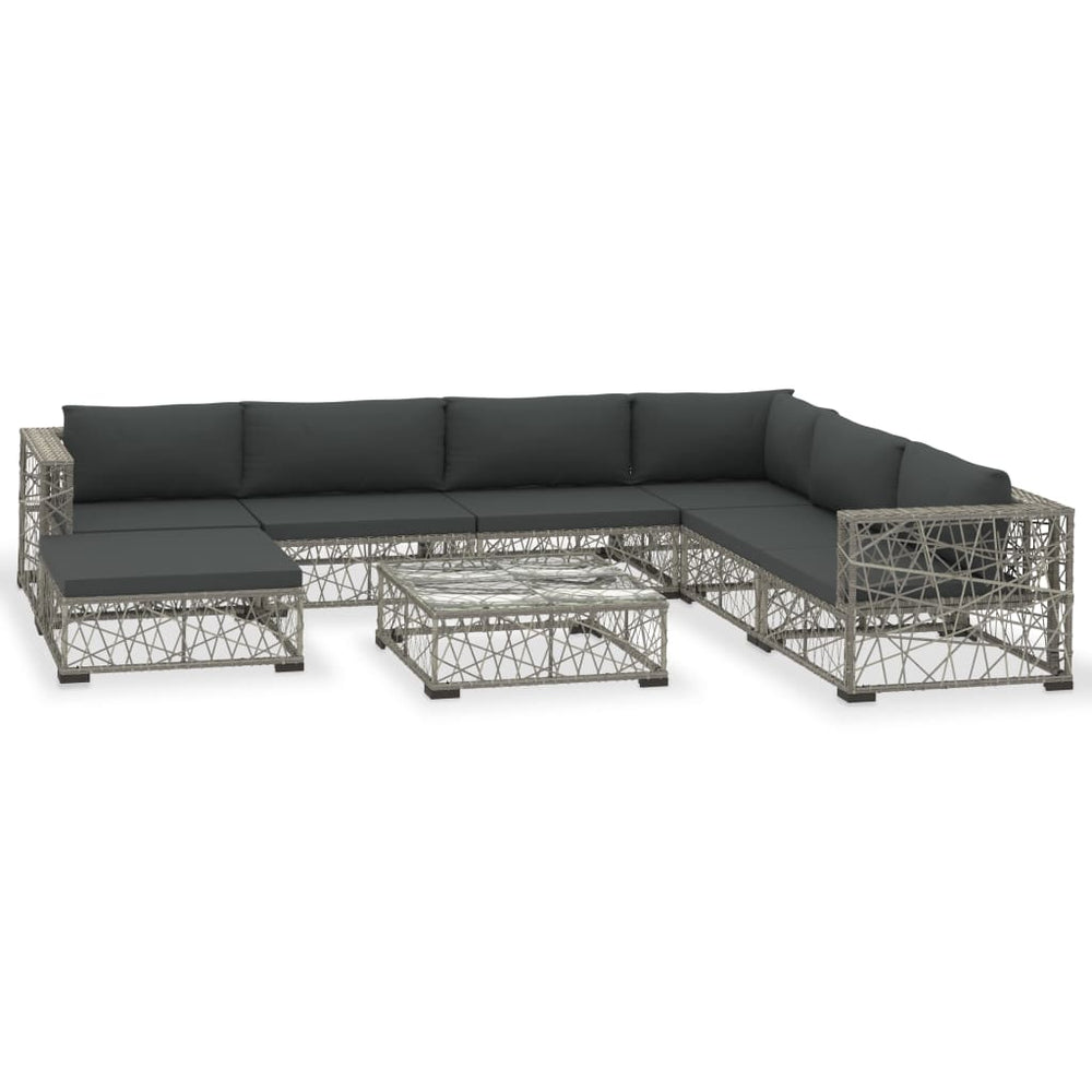 Set Mobilier De Grădină Cu Perne, 8 Piese, Gri, Poliratan